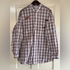 Columbia Super Bonehead PFG Virginia Tech Long Sleeve Plaid Shirt Mens Size M